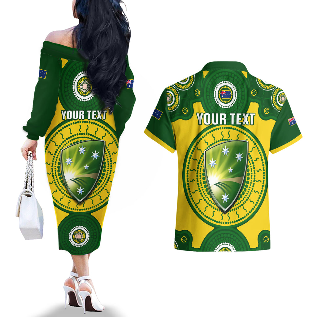 personalised-australia-cricket-couples-matching-off-the-shoulder-long-sleeve-dress-and-hawaiian-shirt-2023-world-cup-6th-champions-trophy-national-color