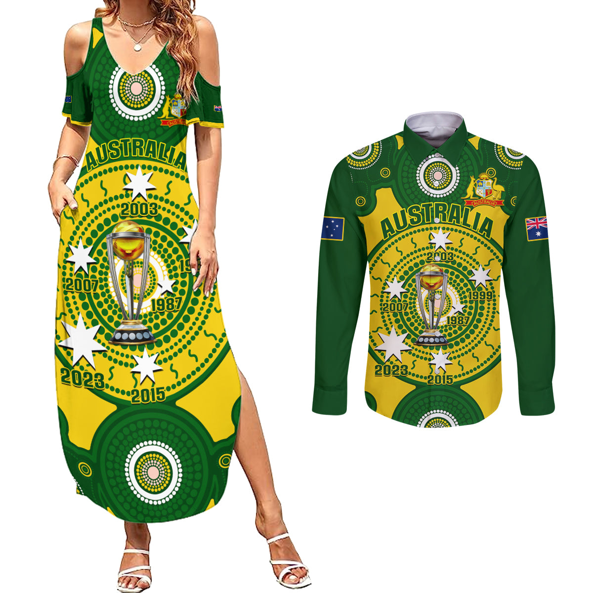 personalised-australia-cricket-couples-matching-summer-maxi-dress-and-long-sleeve-button-shirt-2023-world-cup-6th-champions-trophy-national-color