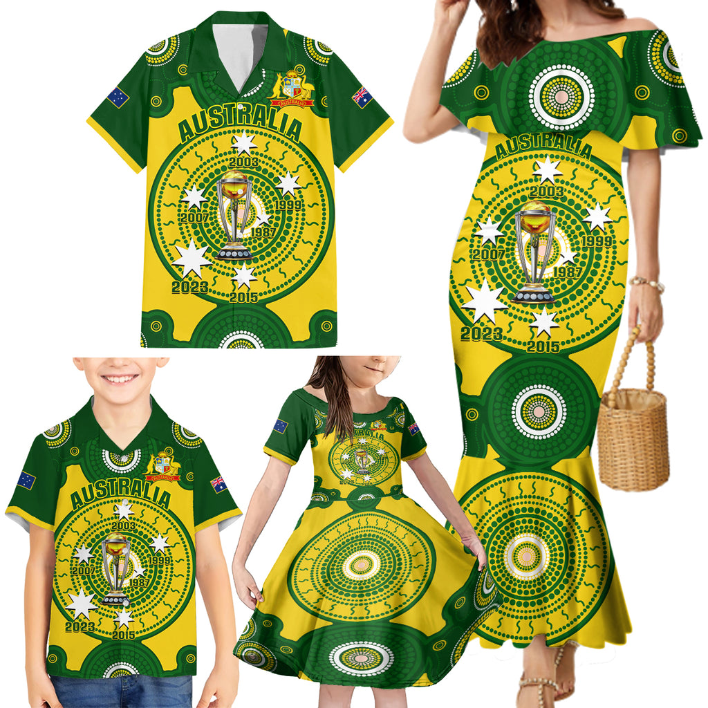 personalised-australia-cricket-family-matching-mermaid-dress-and-hawaiian-shirt-2023-world-cup-6th-champions-trophy-national-color