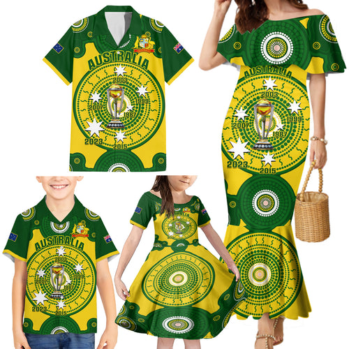 personalised-australia-cricket-family-matching-mermaid-dress-and-hawaiian-shirt-2023-world-cup-6th-champions-trophy-national-color