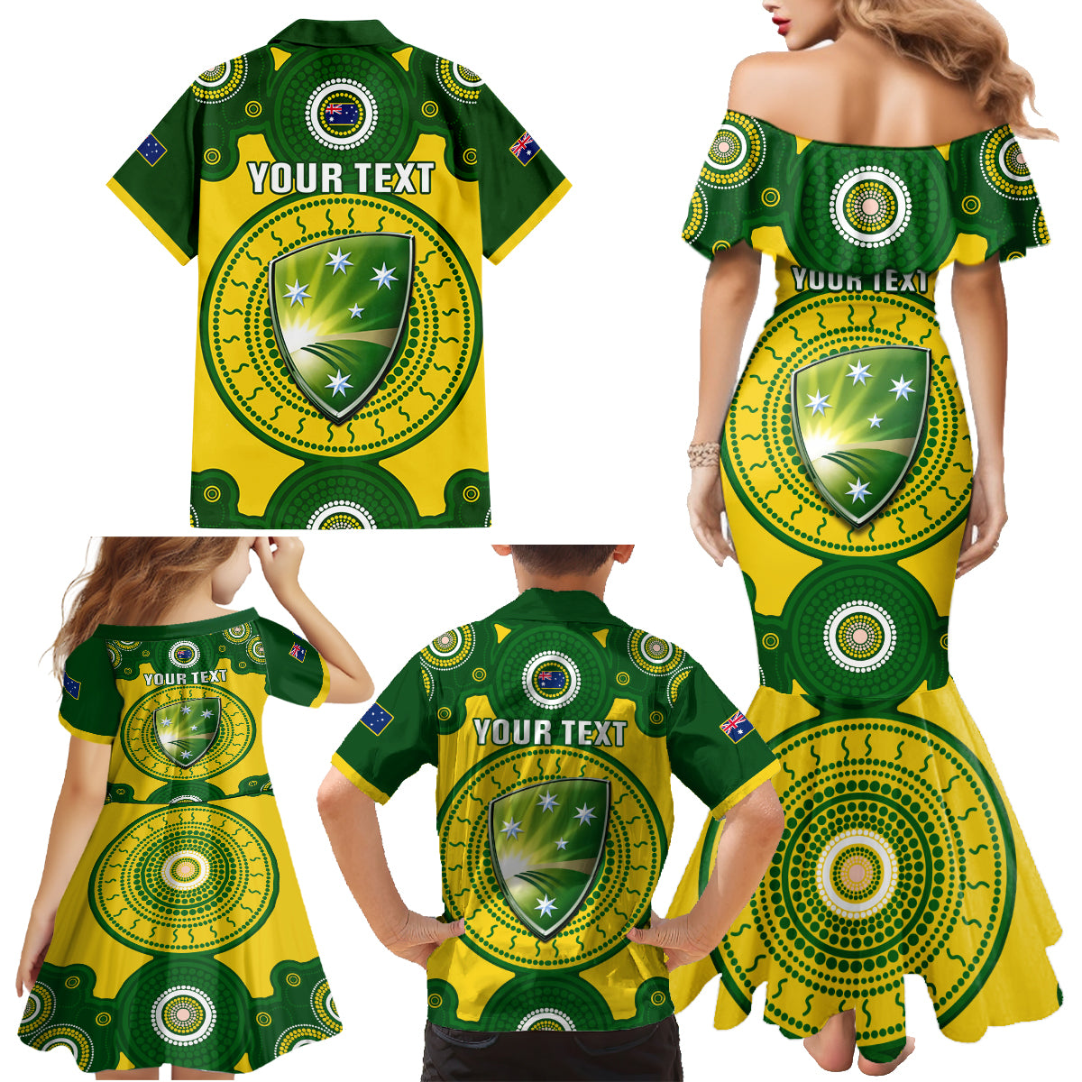 personalised-australia-cricket-family-matching-mermaid-dress-and-hawaiian-shirt-2023-world-cup-6th-champions-trophy-national-color