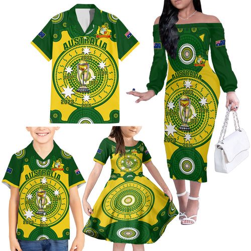 personalised-australia-cricket-family-matching-off-shoulder-long-sleeve-dress-and-hawaiian-shirt-2023-world-cup-6th-champions-trophy-national-color
