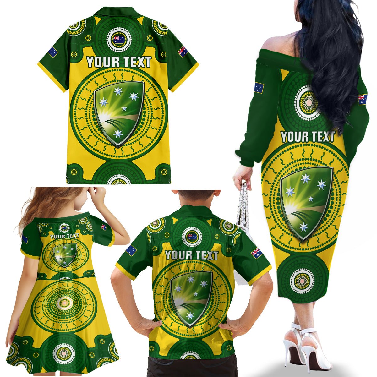 personalised-australia-cricket-family-matching-off-shoulder-long-sleeve-dress-and-hawaiian-shirt-2023-world-cup-6th-champions-trophy-national-color