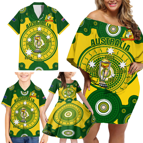 personalised-australia-cricket-family-matching-off-shoulder-short-dress-and-hawaiian-shirt-2023-world-cup-6th-champions-trophy-national-color