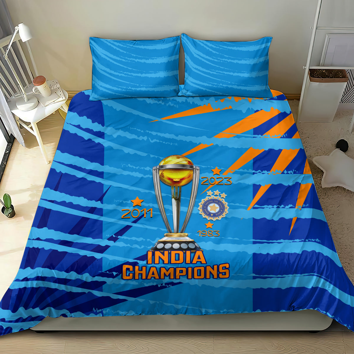custom-india-cricket-bedding-set-2023-world-cup-3rd-champions-proud
