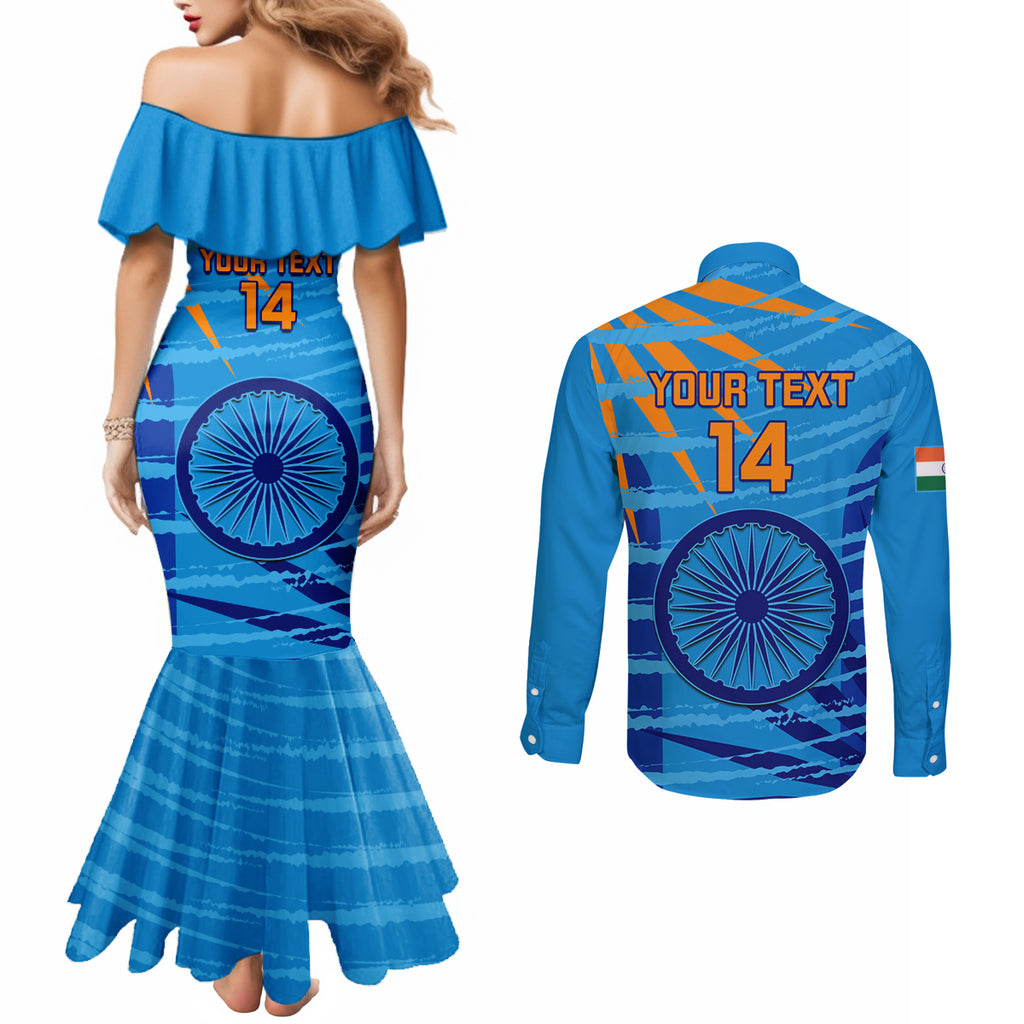 custom-india-cricket-couples-matching-mermaid-dress-and-long-sleeve-button-shirt-2023-world-cup-3rd-champions-proud