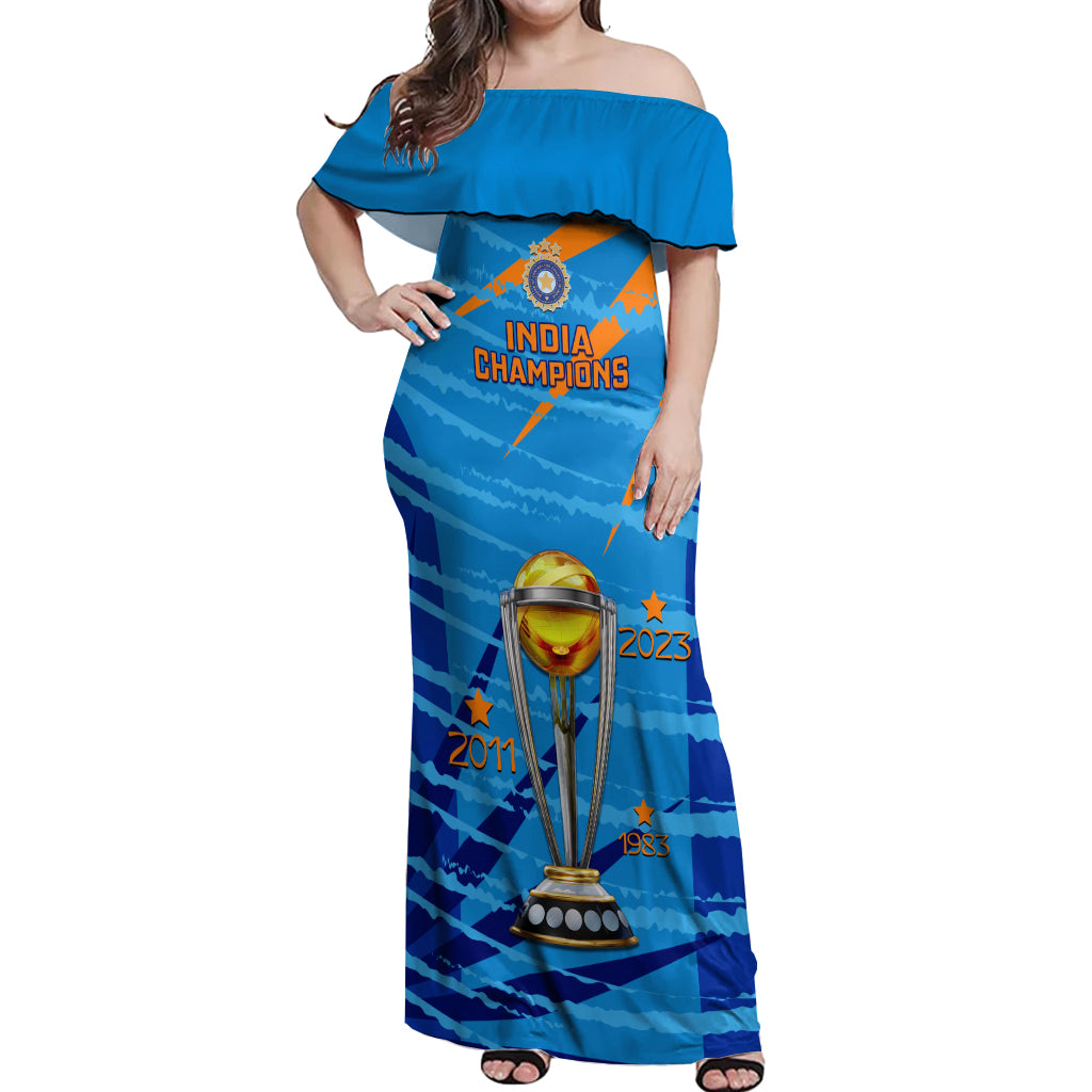 custom-india-cricket-off-shoulder-maxi-dress-2023-world-cup-3rd-champions-proud