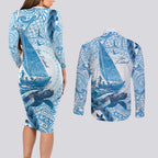 New Zealand Saling Couples Matching Long Sleeve Bodycon Dress and Long Sleeve Button Shirt Aotearoa Yacht Racing - Born To Sail