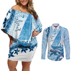 New Zealand Saling Couples Matching Off Shoulder Short Dress and Long Sleeve Button Shirt Aotearoa Yacht Racing - Born To Sail