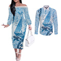 New Zealand Saling Couples Matching Off The Shoulder Long Sleeve Dress and Long Sleeve Button Shirt Aotearoa Yacht Racing - Born To Sail