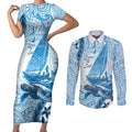 New Zealand Saling Couples Matching Short Sleeve Bodycon Dress and Long Sleeve Button Shirt Aotearoa Yacht Racing - Born To Sail