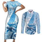 New Zealand Saling Couples Matching Short Sleeve Bodycon Dress and Long Sleeve Button Shirt Aotearoa Yacht Racing - Born To Sail