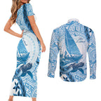 New Zealand Saling Couples Matching Short Sleeve Bodycon Dress and Long Sleeve Button Shirt Aotearoa Yacht Racing - Born To Sail