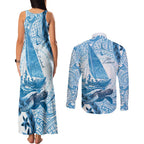 New Zealand Saling Couples Matching Tank Maxi Dress and Long Sleeve Button Shirt Aotearoa Yacht Racing - Born To Sail