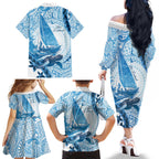 New Zealand Saling Family Matching Off The Shoulder Long Sleeve Dress and Hawaiian Shirt Aotearoa Yacht Racing - Born To Sail