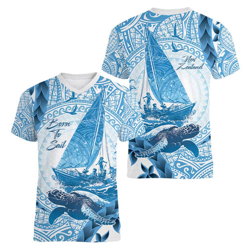 New Zealand Saling Women V-Neck T-Shirt Aotearoa Yacht Racing - Born To Sail
