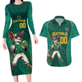 Custom Baseball Australia Couples Matching Long Sleeve Bodycon Dress and Hawaiian Shirt Go Champions - Aussie Kangaroo Mascot