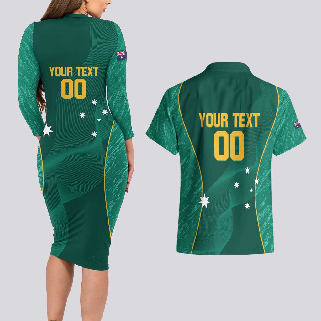 Custom Baseball Australia Couples Matching Long Sleeve Bodycon Dress and Hawaiian Shirt Go Champions - Aussie Kangaroo Mascot