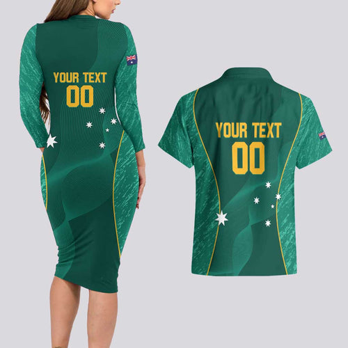 Custom Baseball Australia Couples Matching Long Sleeve Bodycon Dress and Hawaiian Shirt Go Champions - Aussie Kangaroo Mascot