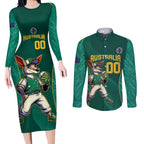 Custom Baseball Australia Couples Matching Long Sleeve Bodycon Dress and Long Sleeve Button Shirt Go Champions - Aussie Kangaroo Mascot