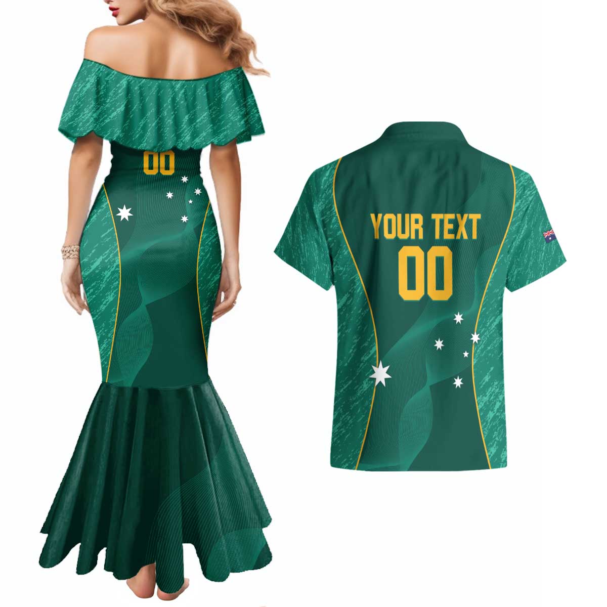 Custom Baseball Australia Couples Matching Mermaid Dress and Hawaiian Shirt Go Champions - Aussie Kangaroo Mascot