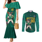 Custom Baseball Australia Couples Matching Mermaid Dress and Long Sleeve Button Shirt Go Champions - Aussie Kangaroo Mascot