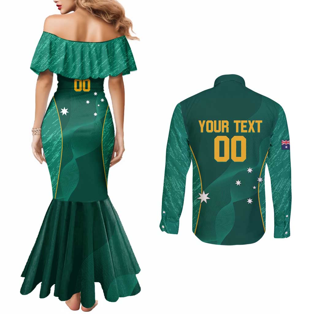 Custom Baseball Australia Couples Matching Mermaid Dress and Long Sleeve Button Shirt Go Champions - Aussie Kangaroo Mascot