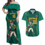 Custom Baseball Australia Couples Matching Off Shoulder Maxi Dress and Hawaiian Shirt Go Champions - Aussie Kangaroo Mascot
