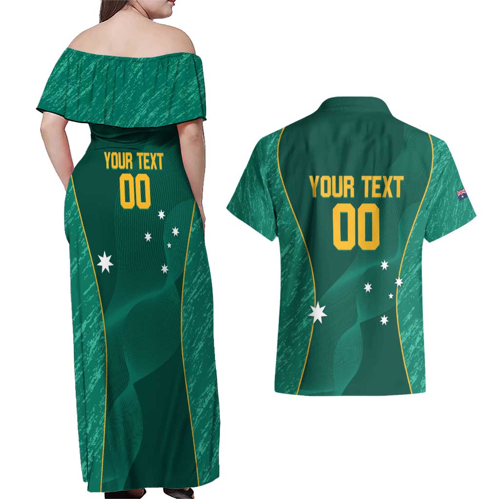 Custom Baseball Australia Couples Matching Off Shoulder Maxi Dress and Hawaiian Shirt Go Champions - Aussie Kangaroo Mascot