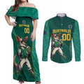 Custom Baseball Australia Couples Matching Off Shoulder Maxi Dress and Long Sleeve Button Shirt Go Champions - Aussie Kangaroo Mascot