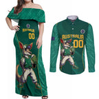 Custom Baseball Australia Couples Matching Off Shoulder Maxi Dress and Long Sleeve Button Shirt Go Champions - Aussie Kangaroo Mascot