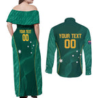 Custom Baseball Australia Couples Matching Off Shoulder Maxi Dress and Long Sleeve Button Shirt Go Champions - Aussie Kangaroo Mascot