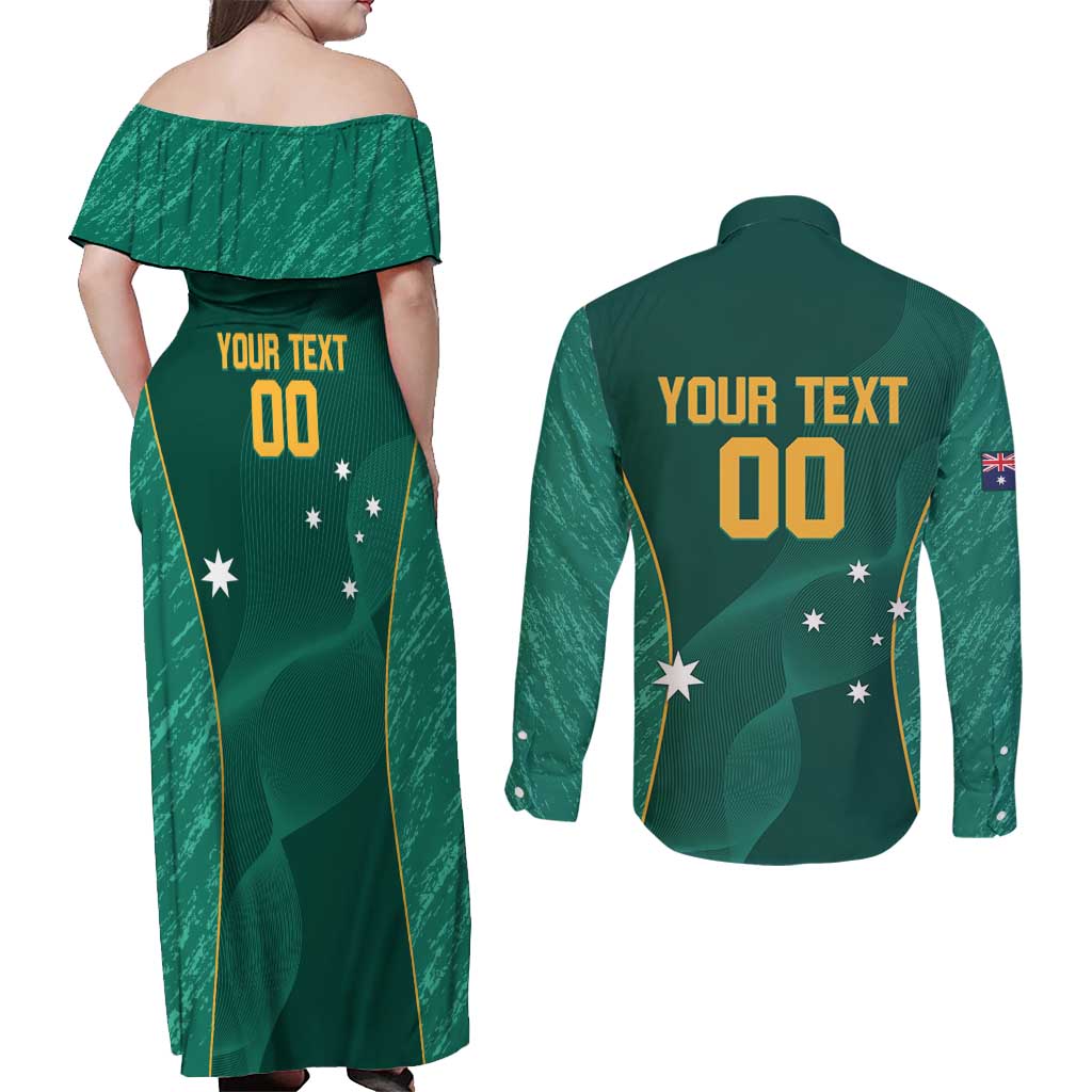 Custom Baseball Australia Couples Matching Off Shoulder Maxi Dress and Long Sleeve Button Shirt Go Champions - Aussie Kangaroo Mascot