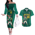 Custom Baseball Australia Couples Matching Off The Shoulder Long Sleeve Dress and Hawaiian Shirt Go Champions - Aussie Kangaroo Mascot
