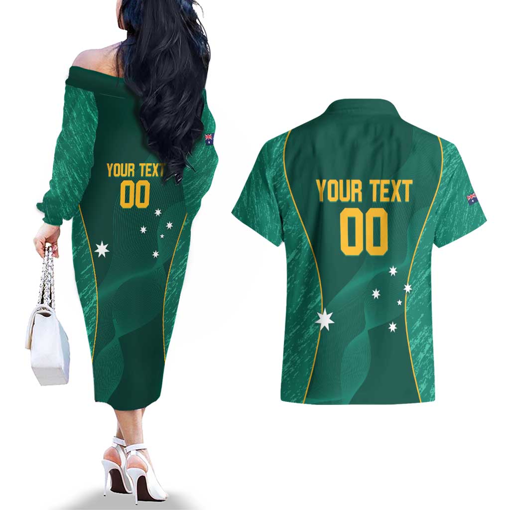 Custom Baseball Australia Couples Matching Off The Shoulder Long Sleeve Dress and Hawaiian Shirt Go Champions - Aussie Kangaroo Mascot