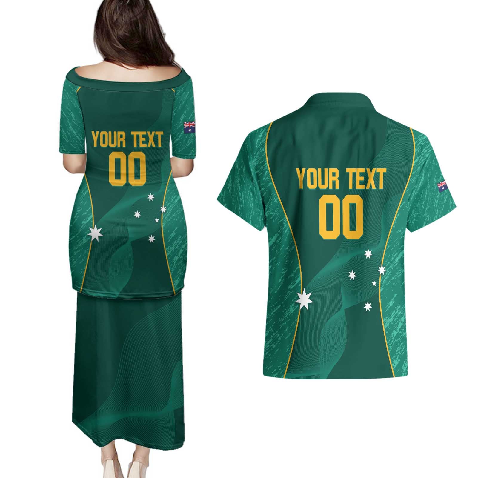 Custom Baseball Australia Couples Matching Puletasi and Hawaiian Shirt Go Champions - Aussie Kangaroo Mascot