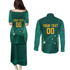 Custom Baseball Australia Couples Matching Puletasi and Long Sleeve Button Shirt Go Champions - Aussie Kangaroo Mascot