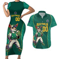 Custom Baseball Australia Couples Matching Short Sleeve Bodycon Dress and Hawaiian Shirt Go Champions - Aussie Kangaroo Mascot