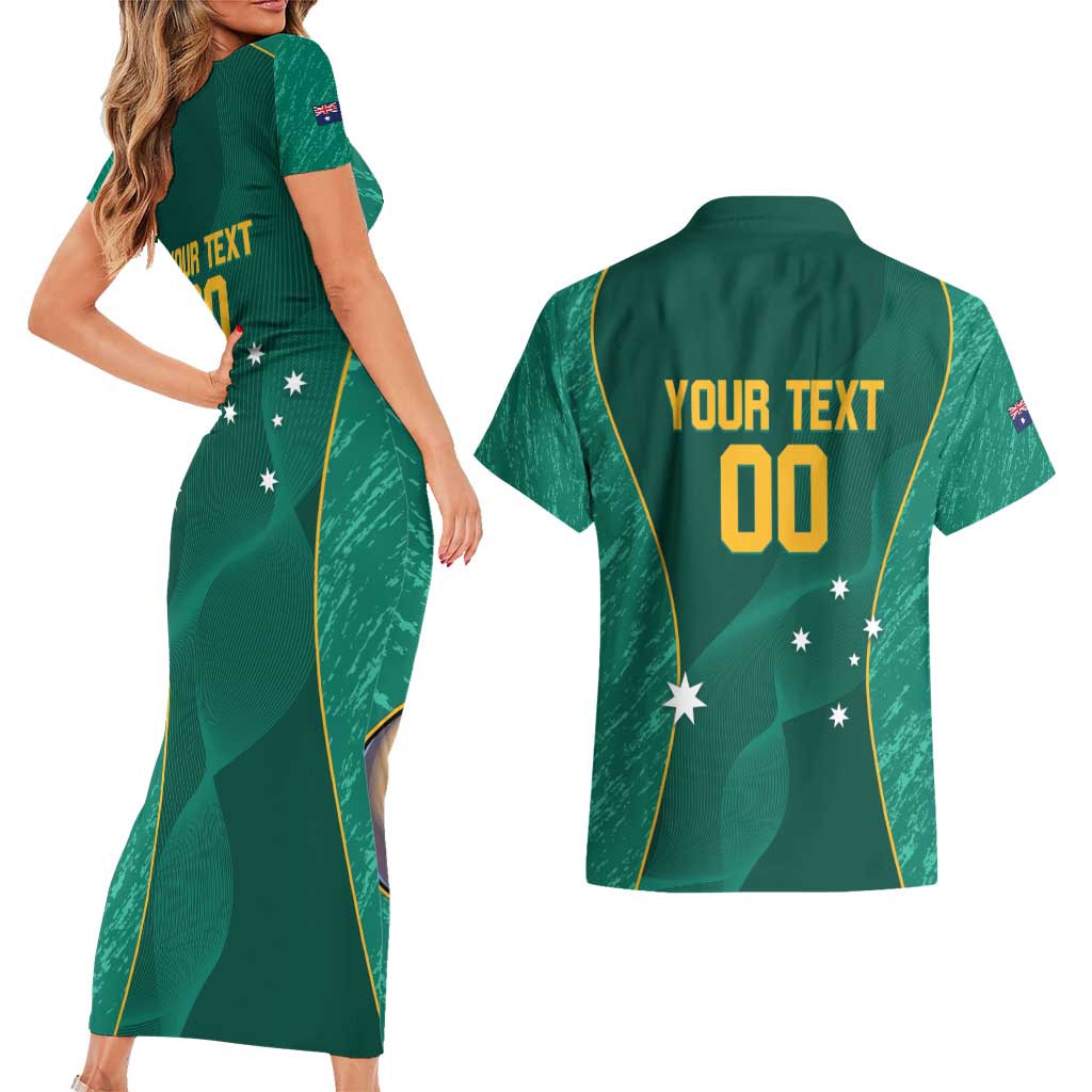 Custom Baseball Australia Couples Matching Short Sleeve Bodycon Dress and Hawaiian Shirt Go Champions - Aussie Kangaroo Mascot