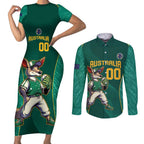Custom Baseball Australia Couples Matching Short Sleeve Bodycon Dress and Long Sleeve Button Shirt Go Champions - Aussie Kangaroo Mascot
