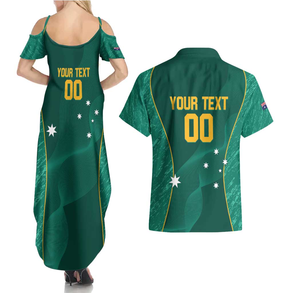 Custom Baseball Australia Couples Matching Summer Maxi Dress and Hawaiian Shirt Go Champions - Aussie Kangaroo Mascot
