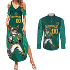 Custom Baseball Australia Couples Matching Summer Maxi Dress and Long Sleeve Button Shirt Go Champions - Aussie Kangaroo Mascot