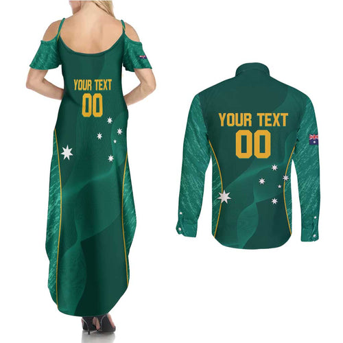 Custom Baseball Australia Couples Matching Summer Maxi Dress and Long Sleeve Button Shirt Go Champions - Aussie Kangaroo Mascot