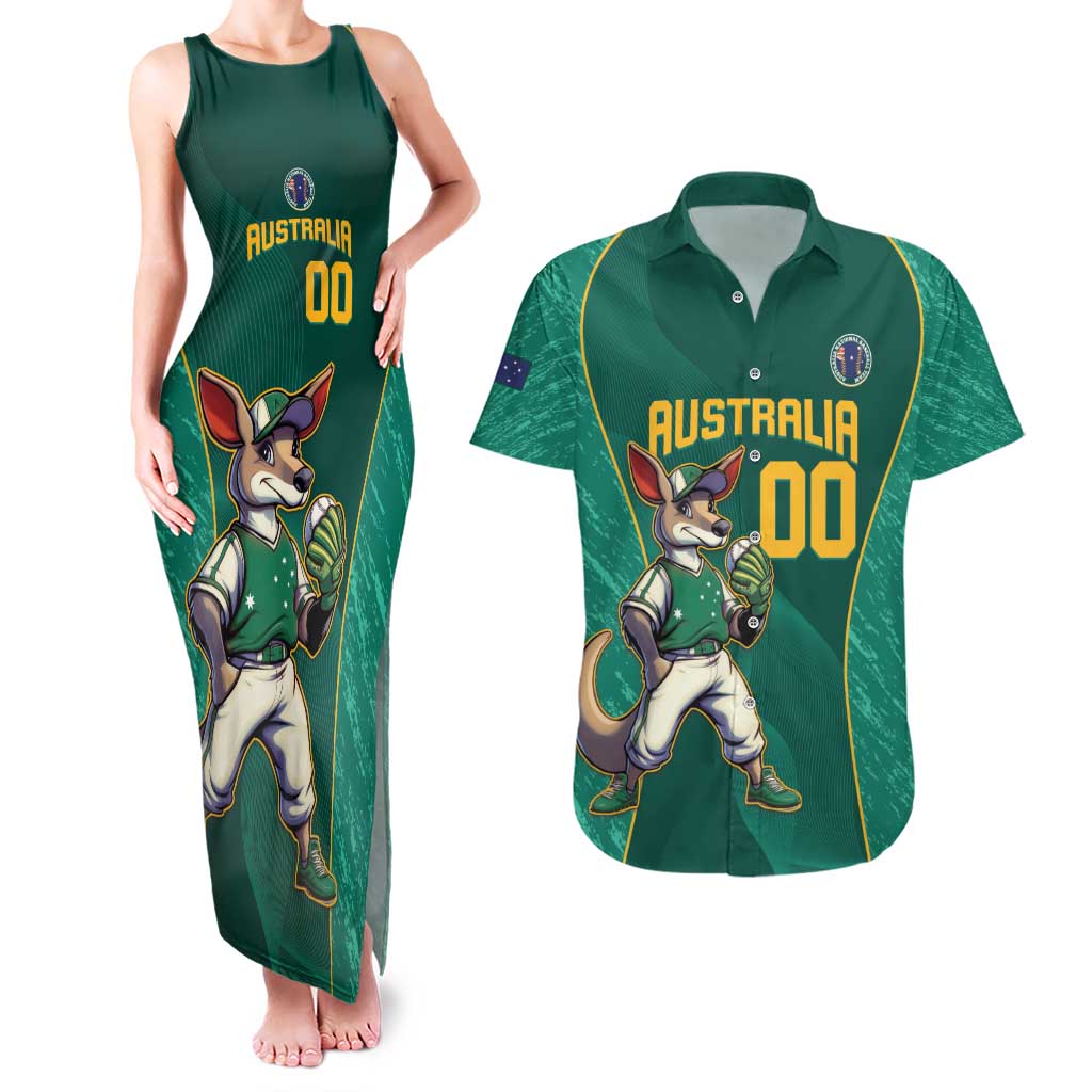 Custom Baseball Australia Couples Matching Tank Maxi Dress and Hawaiian Shirt Go Champions - Aussie Kangaroo Mascot