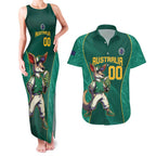 Custom Baseball Australia Couples Matching Tank Maxi Dress and Hawaiian Shirt Go Champions - Aussie Kangaroo Mascot