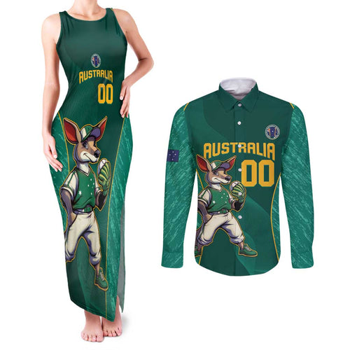 Custom Baseball Australia Couples Matching Tank Maxi Dress and Long Sleeve Button Shirt Go Champions - Aussie Kangaroo Mascot