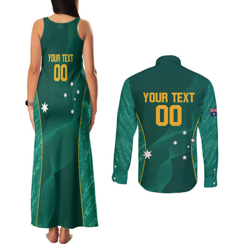 Custom Baseball Australia Couples Matching Tank Maxi Dress and Long Sleeve Button Shirt Go Champions - Aussie Kangaroo Mascot