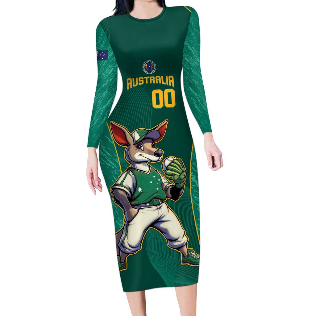 Custom Baseball Australia Family Matching Long Sleeve Bodycon Dress and Hawaiian Shirt Go Champions - Aussie Kangaroo Mascot