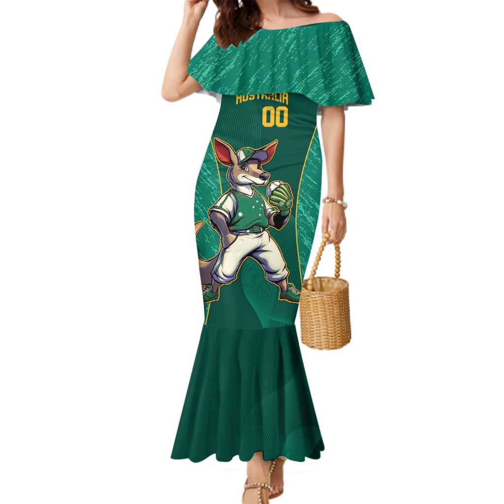 Custom Baseball Australia Family Matching Mermaid Dress and Hawaiian Shirt Go Champions - Aussie Kangaroo Mascot