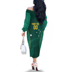 Custom Baseball Australia Family Matching Off The Shoulder Long Sleeve Dress and Hawaiian Shirt Go Champions - Aussie Kangaroo Mascot